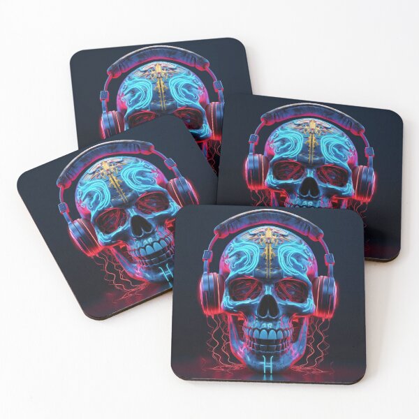 Item preview, Neon Echoes of the Mind: A Cybernetic Skull Immersed in the Hypnotic Rhythms of Digital Sound designed and sold by Epsydon Designers.