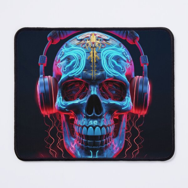 Item preview, Neon Echoes of the Mind: A Cybernetic Skull Immersed in the Hypnotic Rhythms of Digital Sound designed and sold by Epsydon Designers.