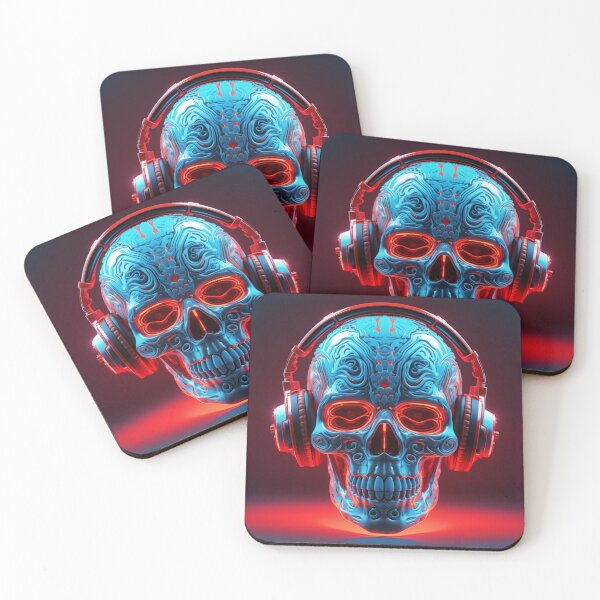 Item preview, Neon Echoes of the Mind: A Cybernetic Skull Immersed in the Hypnotic Rhythms of Digital Sound designed and sold by Epsydon Designers.