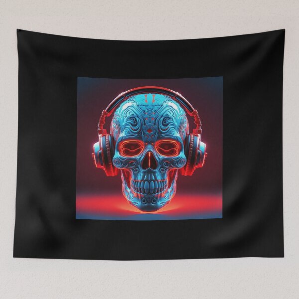 Item preview, Neon Echoes of the Mind: A Cybernetic Skull Immersed in the Hypnotic Rhythms of Digital Sound designed and sold by Epsydon Designers.