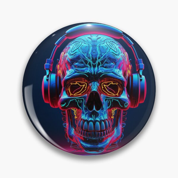 Item preview, Neon Echoes of the Mind: A Cybernetic Skull Immersed in the Hypnotic Rhythms of Digital Sound designed and sold by Epsydon Designers.