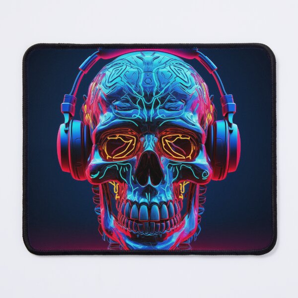 Item preview, Neon Echoes of the Mind: A Cybernetic Skull Immersed in the Hypnotic Rhythms of Digital Sound designed and sold by Epsydon Designers.