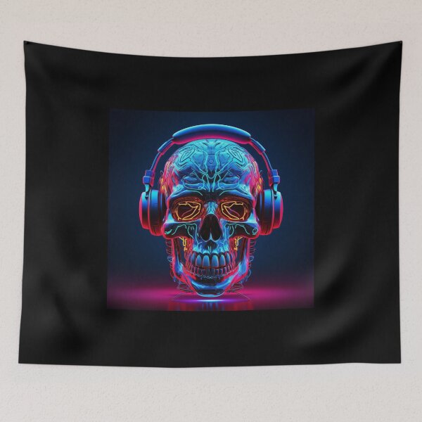 Item preview, Neon Echoes of the Mind: A Cybernetic Skull Immersed in the Hypnotic Rhythms of Digital Sound designed and sold by Epsydon Designers.