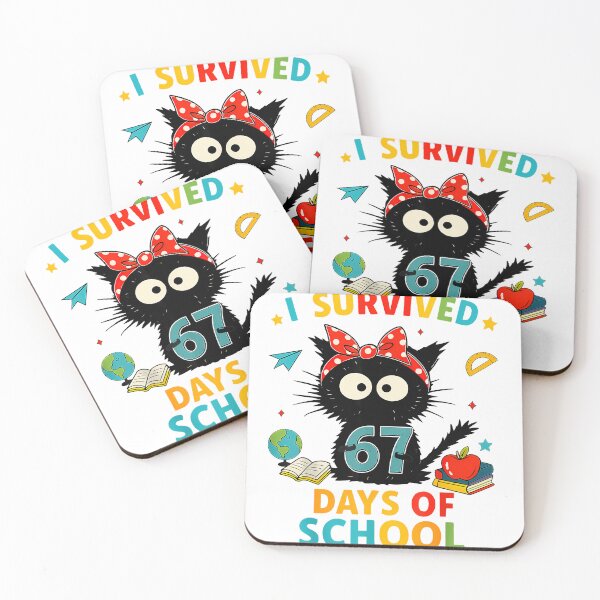 Item preview, Black Cat I Survived 67 Days Of School Funny Six Seven 6 7 designed and sold by TalalosART.