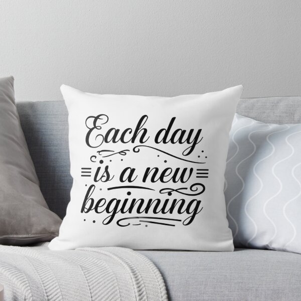 Item preview, Centered monochrome SVG with elegant script “Each day is a new beginning”, mindful motivation for daily reset, printable poster, planner sticker, and laser engraving designed and sold by AlwaysHome.