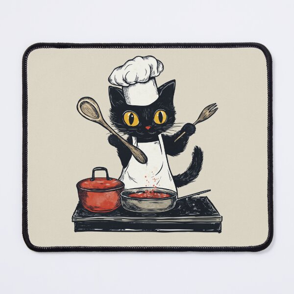 Item preview, Black Kitten Chef Vintage Cooking Kawaii and Culinary designed and sold by OrenjiArtShop.