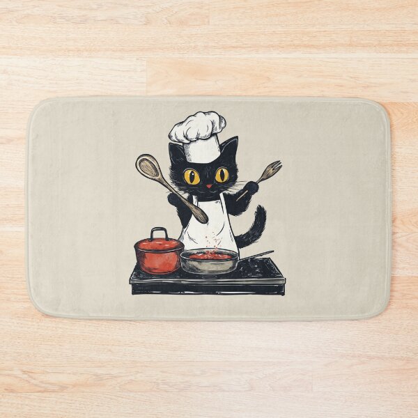 Item preview, Black Kitten Chef Vintage Cooking Kawaii and Culinary designed and sold by OrenjiArtShop.