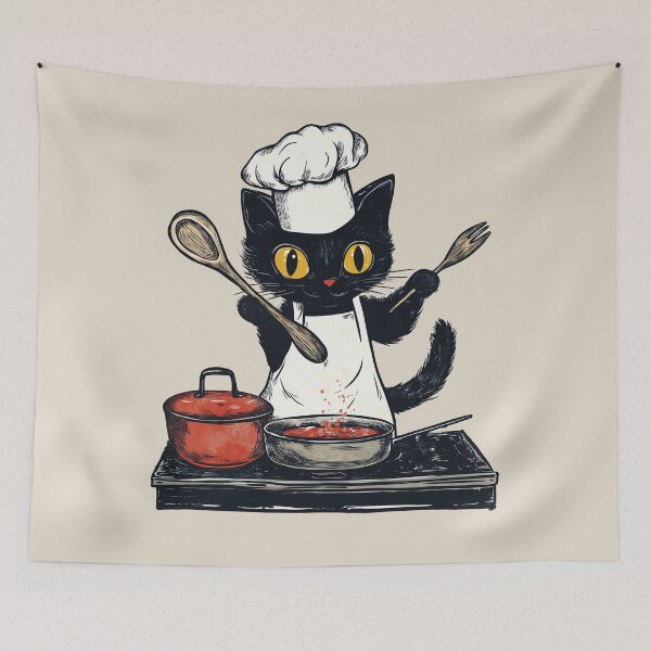 Item preview, Black Kitten Chef Vintage Cooking Kawaii and Culinary designed and sold by OrenjiArtShop.