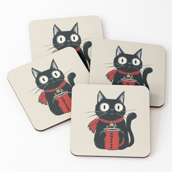 Item preview, Black Kitten Red Scarf Coffee Lover designed and sold by OrenjiArtShop.