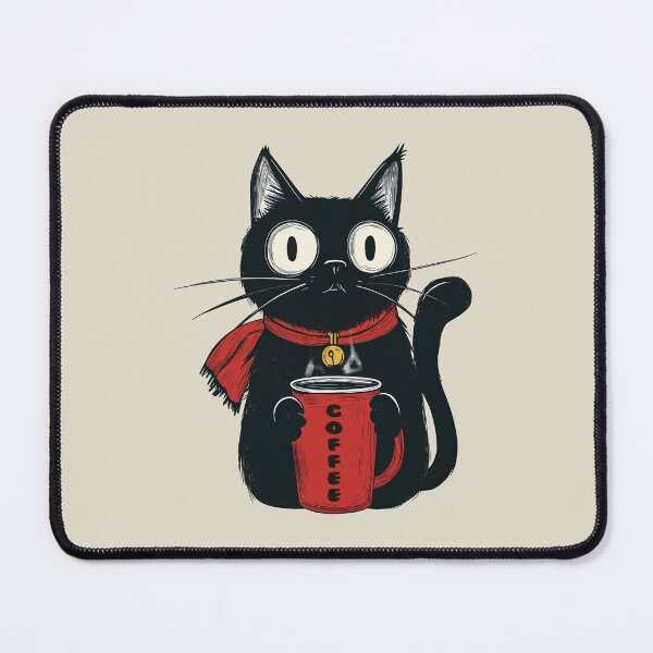 Item preview, Black Kitten Red Scarf Coffee Lover designed and sold by OrenjiArtShop.