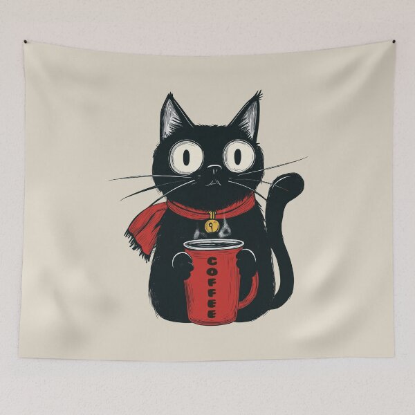 Item preview, Black Kitten Red Scarf Coffee Lover designed and sold by OrenjiArtShop.