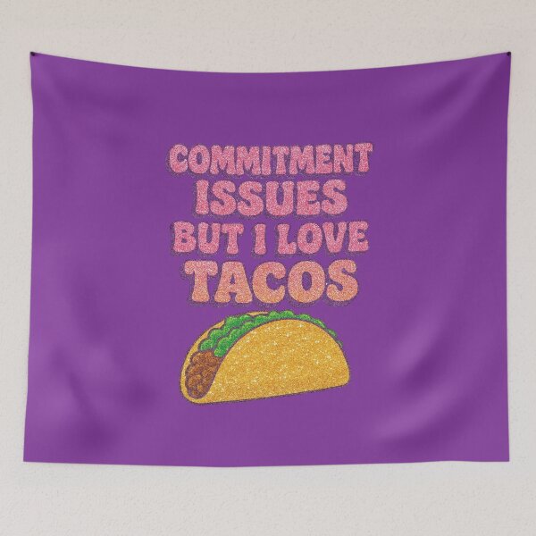Item preview, Commitment Issues But I Love Tacos Puffy Glitter 90s Slogan Sticker designed and sold by Searching ideas.