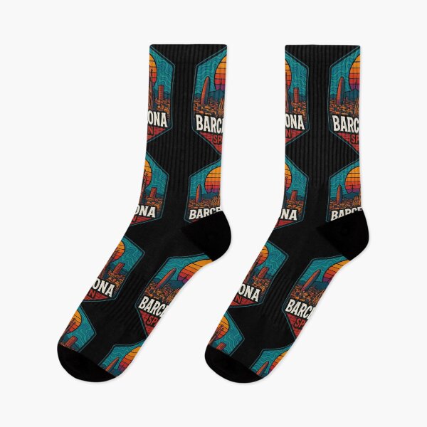 Item preview, Barcelona Spain Skyline Travel Retro Trippy designed and sold by TomFrontierArt.