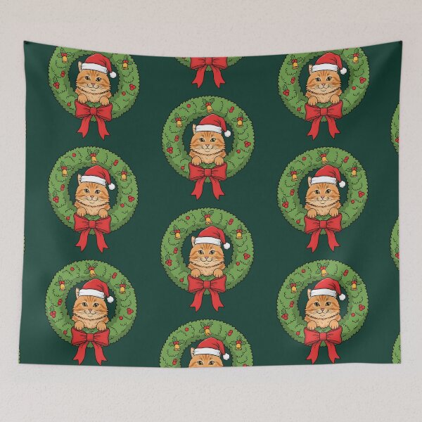 Item preview, Christmas Cat in Wreath – Cute Santa Hat Kitty Holiday Design designed and sold by SkyTastic.