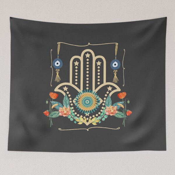 Item preview, Golden Hamsa Hand with Protective Flowers designed and sold by JuanaDesigns.