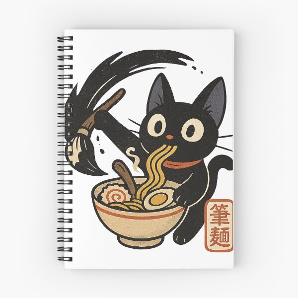 Item preview, Black Cat Eating Ramen Calligraphy Splash Concept Japanese Graphic Art designed and sold by Bongocomic.