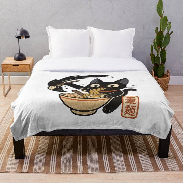 Item preview, Black Cat Eating Ramen Calligraphy Splash Concept Japanese Graphic Art designed and sold by Bongocomic.