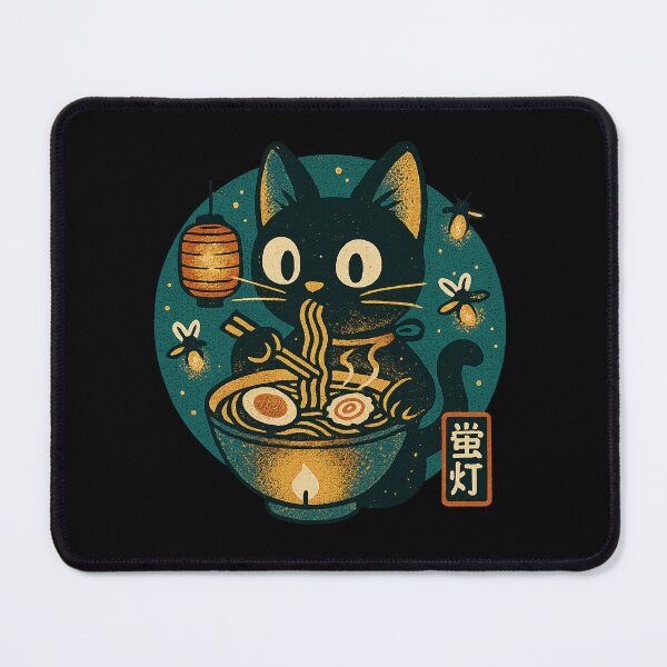 Item preview, Black Cat Ramen Magical Firefly Retro Japanese Styl designed and sold by Bongocomic.