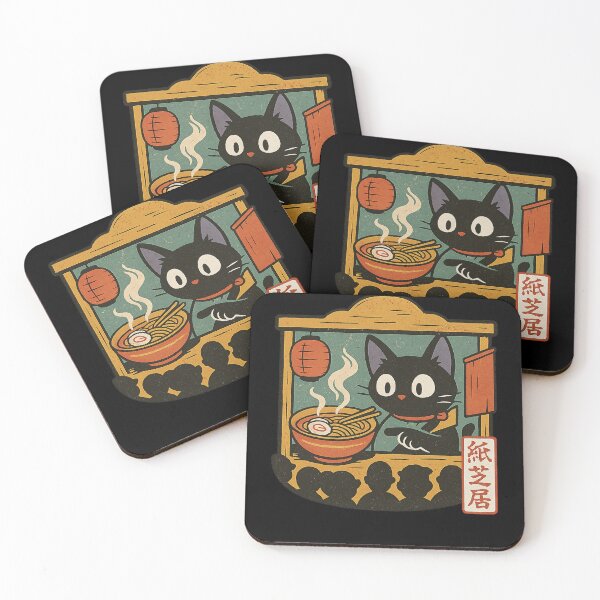 Item preview, Black Cat Eating Ramen Paper Theater Ramen Concept Japanese Graphic Art designed and sold by Bongocomic.