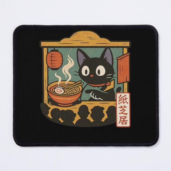 Item preview, Black Cat Eating Ramen Paper Theater Ramen Concept Japanese Graphic Art designed and sold by Bongocomic.