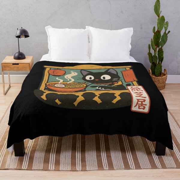 Item preview, Black Cat Eating Ramen Paper Theater Ramen Concept Japanese Graphic Art designed and sold by Bongocomic.