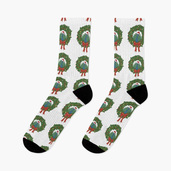 Item preview, Christmas Peacock in Wreath – Festive Santa Hat Bird Holiday Design designed and sold by SkyTastic.