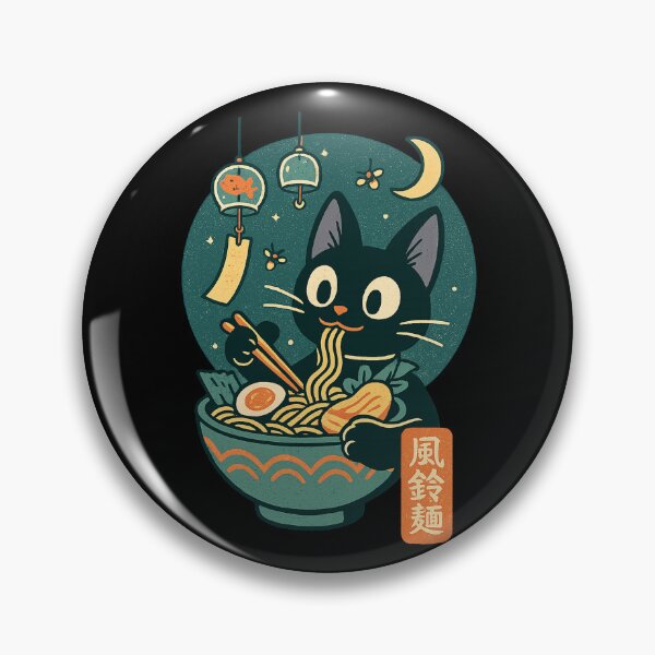 Item preview, Black Cat Ramen Wind Chime Charming Retro Japanese Style designed and sold by Bongocomic.