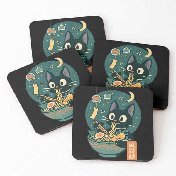 Item preview, Black Cat Ramen Wind Chime Charming Retro Japanese Style designed and sold by Bongocomic.