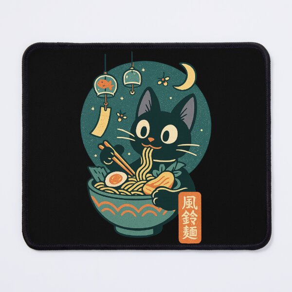 Item preview, Black Cat Ramen Wind Chime Charming Retro Japanese Style designed and sold by Bongocomic.