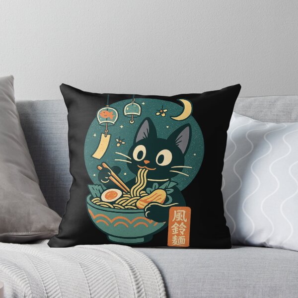 Item preview, Black Cat Ramen Wind Chime Charming Retro Japanese Style designed and sold by Bongocomic.