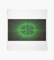 Green Glowing Brain Wired On Red Neural Surface Or Electronic Conductors Scarf
