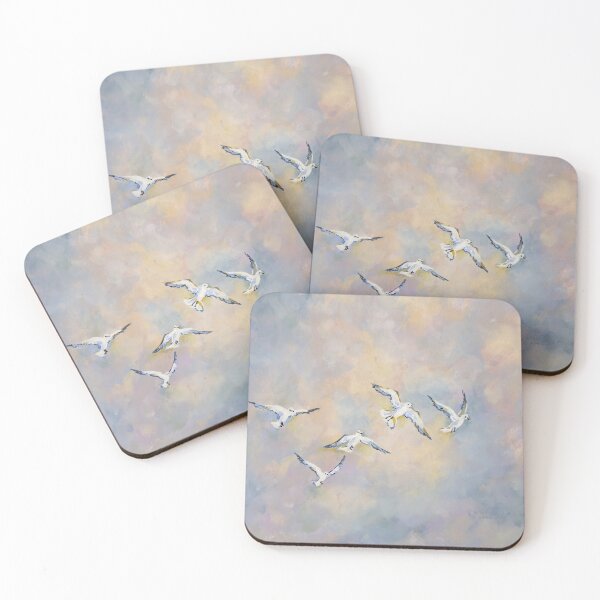 Item preview, Freedom in Flight – Pastel Sky and Birds Painting designed and sold by valyaart.