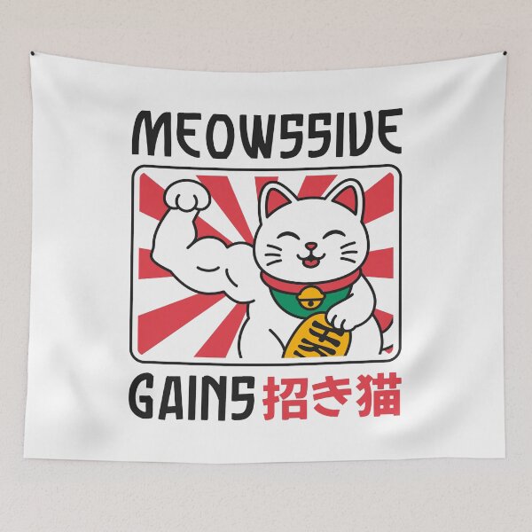 Item preview, Meowssive Gains - Flexing Maneki Neko Cat Gym Humor Japanese Pop Culture designed and sold by Brogress Project.