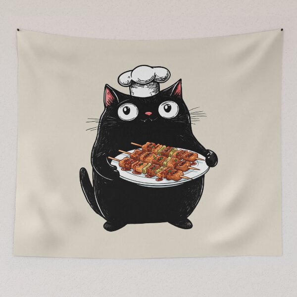Item preview, Cat Chef, Yakitori, Retro Design designed and sold by OrenjiArtShop.