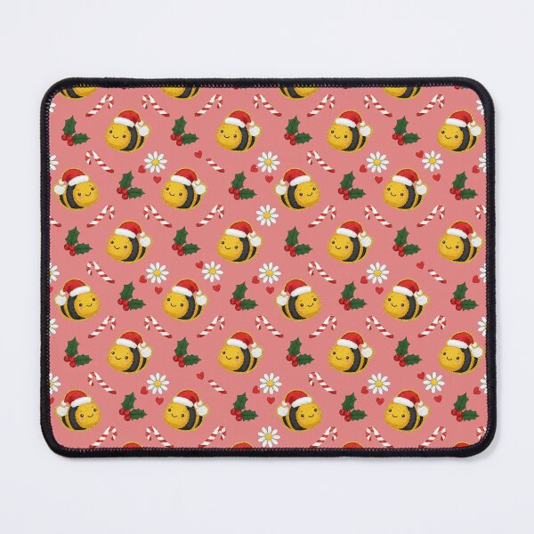 Item preview, Christmas Bee Patchwork Pattern | Cute Embroidered Bumblebee with Santa Hat & Candy Canes | Cozy Holiday Seamless Design designed and sold by ColorSplash123.
