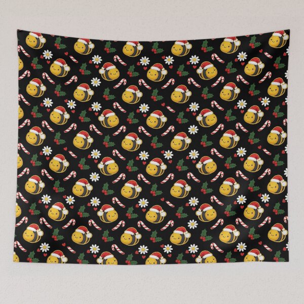 Item preview, Christmas Bee Patchwork Pattern | Cute Embroidered Bumblebee with Santa Hat & Candy Canes | Cozy Holiday Seamless Design designed and sold by ColorSplash123.