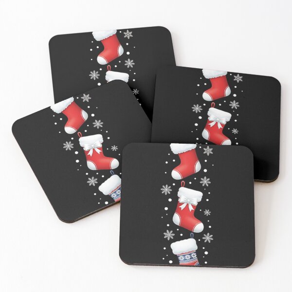 Item preview, Vertical Trio of Red Christmas Stockings with Festive Decorations on Black Background designed and sold by PixelVibe782.