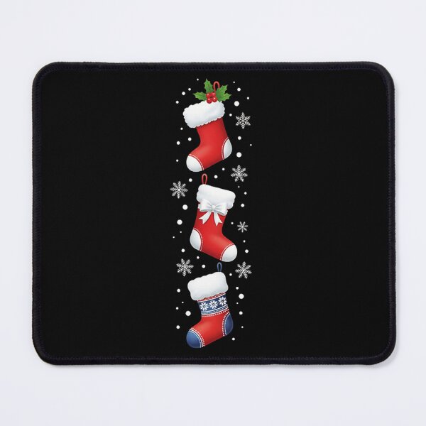 Item preview, Vertical Trio of Red Christmas Stockings with Festive Decorations on Black Background designed and sold by PixelVibe782.