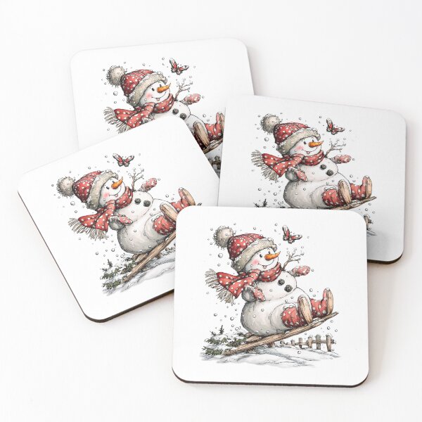 Item preview, Sledding Snowman in Red Polka-Dot Scarf designed and sold by QuietBloom80.