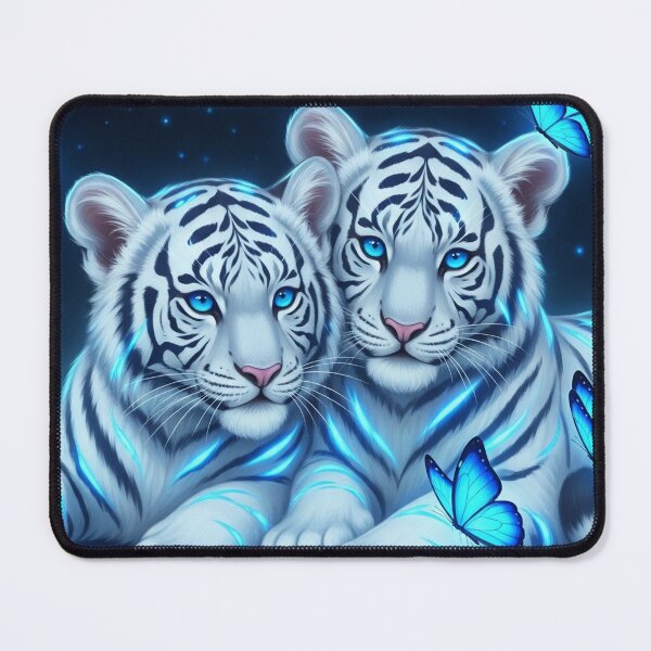 Item preview, Glow Art Twin Tiger Cubs: Mystical Blue Neon Wildlife designed and sold by thechoice1.