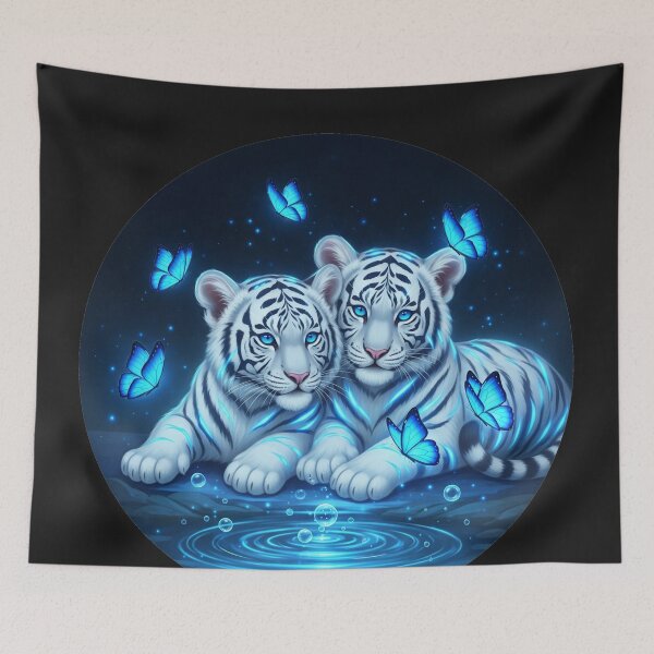 Item preview, Glow Art Twin Tiger Cubs: Mystical Blue Neon Wildlife designed and sold by thechoice1.