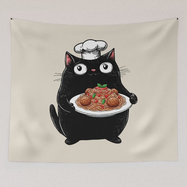 Item preview, Black cat, chef, Italian spaghetti designed and sold by OrenjiArtShop.