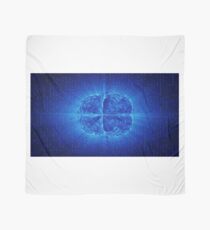 Blue Glowing Brain Wired On Neural Surface Or Electronic Conductors Scarf