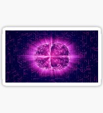 Purple Glowing Brain Wired On Neural Surface Or Electronic Conductors Sticker