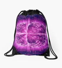 Purple Glowing Brain Wired On Neural Surface Or Electronic Conductors Drawstring Bag