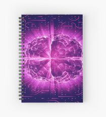 Purple Glowing Brain Wired On Neural Surface Or Electronic Conductors Spiral Notebook