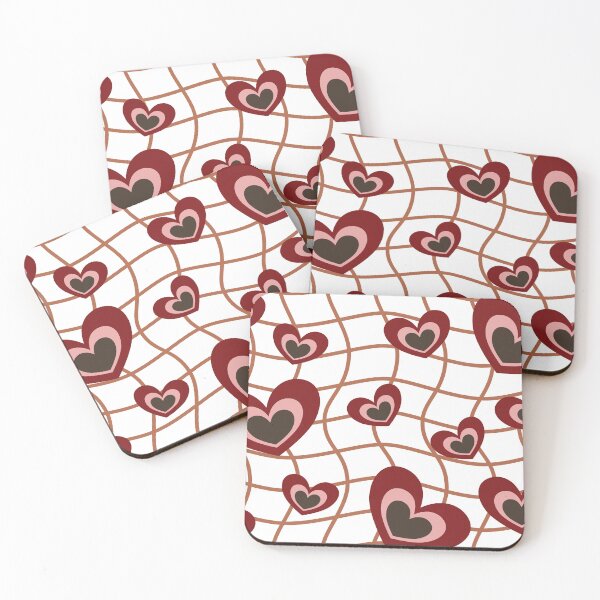 Item preview, Multiple maroon and pink layered hearts distributed over a brown wavy grid on a white background designed and sold by Crispifly.