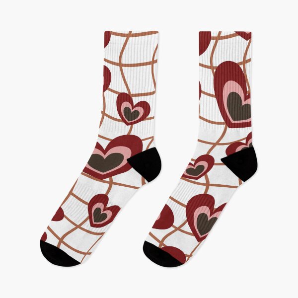 Item preview, Multiple maroon and pink layered hearts distributed over a brown wavy grid on a white background designed and sold by Crispifly.