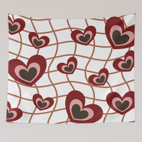 Item preview, Multiple maroon and pink layered hearts distributed over a brown wavy grid on a white background designed and sold by Crispifly.