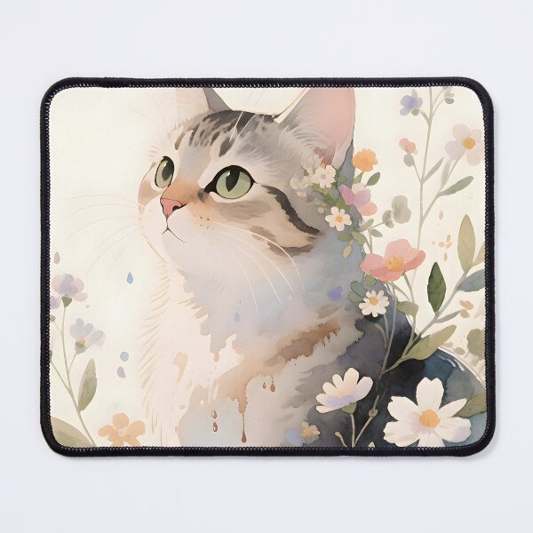 Item preview, Soft Watercolor Tabby Cat with Wildflowers & Floral Accents designed and sold by storoola.